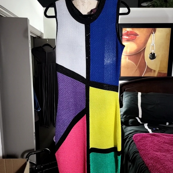 Multi Color Block Midi Dress w/Zipper in the back. Beautiful dress.  This dress - Picture 1 of 6